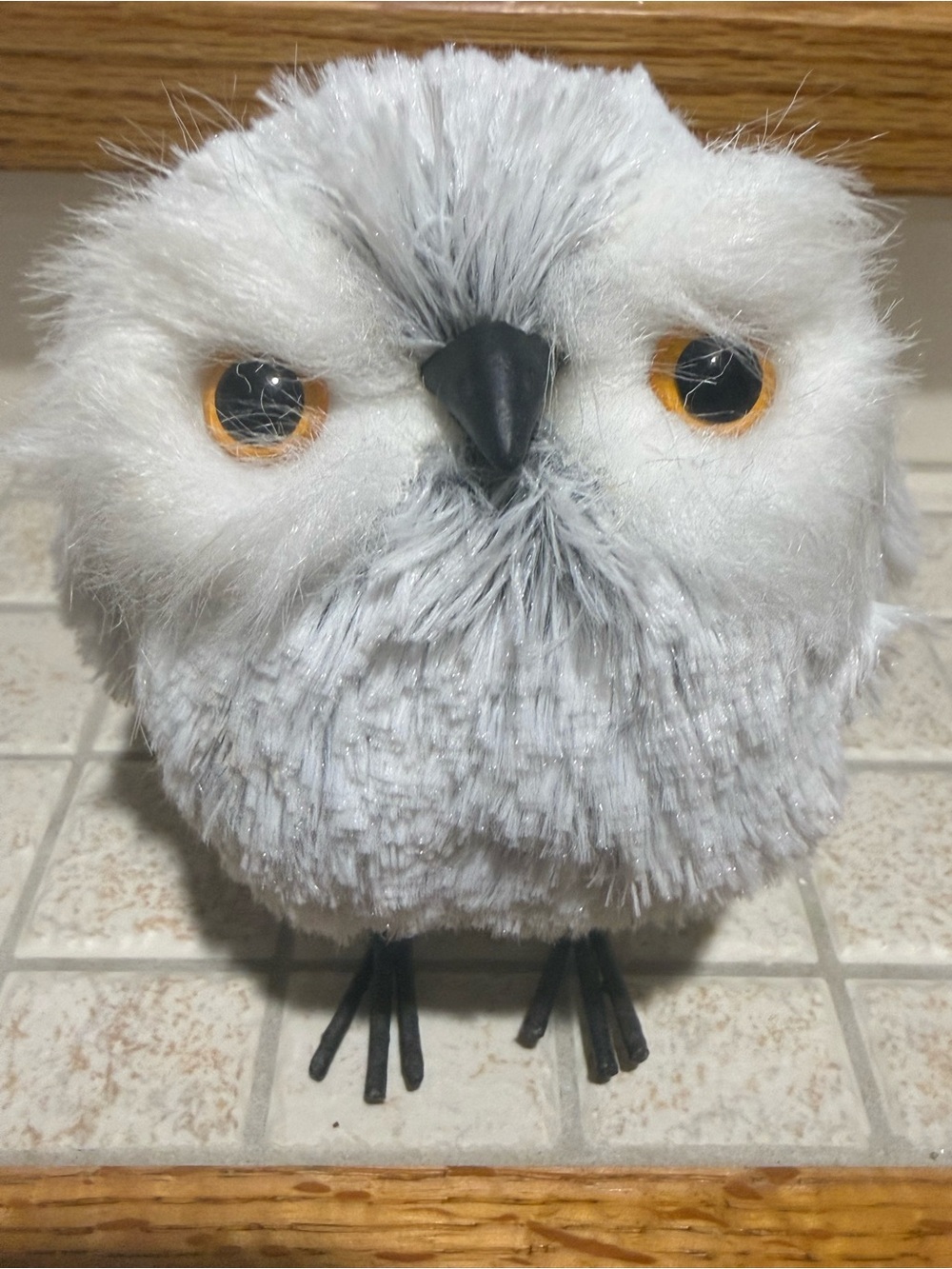 Glenhaven Large Gray and White Woodland Owl Ornament 6”